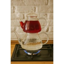 Die Grup Tiny 400+800ML Borosilikat Cam Demlik, Isıya Dayanıklı Cam Kapaklı, Metal Süzgeçli Çaydanlık
