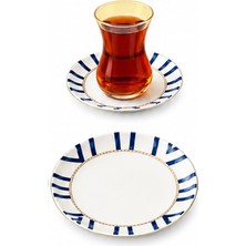 Die Grup Yasemin Dicle 18 Parça 6 Kişilik Porselen Pasta ve Çay Takımı – Çizgili Lüks Sunum Seti