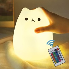 Die Grup Kedi Lambası, Uzaktan Kumandalı Silikon Kitty Gece Lambası Çocuklar Yeni Yürümeye Başlayan Bebek Kızlar Için Şarj Edilebilir Sevimli Kawaii Gece Lambası (Popurlarity Kitty)