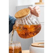 Die Grup Borosilikat Cam Demlik Bambu Kapak Bitki Demliği 1 Litre 9506