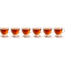 Die Grup 6'li Cam Çay Fincanı Seti 210 ml | Yıldız Ayaklı Kendinden Desenli Kulplu Çay,kahve Fincanı Takımı Şeffaf