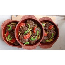 Die Grup 3'lü Mini Fırın Et Tava Sırlı Toprak Güveç Seti 22X3 cm