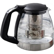 Die Grup 900 ml Borosilikat Süzgeçli Cam Çaydanlık Bitki ve Çay Demliği Siyah Saplı Kettle ve Çay Makinesi Uyumlu Demlik