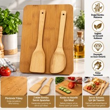Die Grup Bambu Kesme ve Servis Tahtası Seti, 2 Adet Bambu Spatula Ile, Doğal Bambu Mutfak Gereçleri, Sebze ve Meyve Hazırlama, Karıştırma ve Servis Için, Ahşap Görünümlü Mutfak Seti