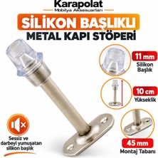 Karapolat Silikon Başlıklı Metal Kapı Stoperi 10 cm Paslanmaz Görünümlü Sessiz Darbe Önleyici Kapı Tutucu
