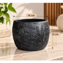 Umya Concept Gri Kabartmalı Desenli Dekoratif Orkide ve Aranjman Saksı – Yuvarlak Modern Çiçek Saksısı 14X12 cm