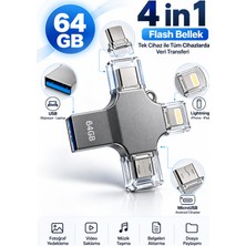 Marsilyan Kompakt ve Taşınabilir Tasarıma Sahip 64GB Lightning Type C USB Microusb Çoklu Kullanımlı Flash Bellek