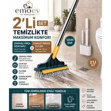 Emoev 2'li Banyo Temizlik Seti Uzun Saplı Döner Başlıklı Fırçalı Çekpas + Ikili Tuvalet Fırçası