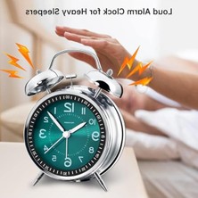 Myg Plus Yüksek Sesli Alarmlı Saat Büyük Boy Nostaljik Analog Çalar Saat Fosforlu Işıklı Alarmlı Metal Gövde Akar Saniyeli Sessiz Şarjlı Pilli Saat HT-860 (Yeşil)