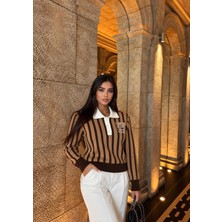 Elora Atelier Polo Yaka Çizgili Triko Kazak