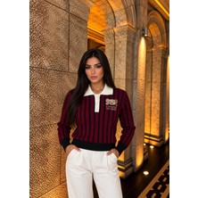 Elora Atelier Polo Yaka Çizgili Triko Kazak