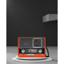 Retro Ahşap Tasarım Saatli Fenerli Bluetooth Radyo