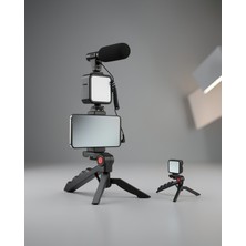 Mini Tripod Kamera Tutucu Telefonla Kullanılan Mikrofonlu Vlog Aksesuarı