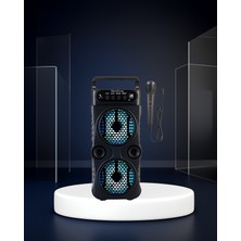 Bluetooth LED Işıklı Taşınabilir Hoparlör 1200 Mah Şarjlı Fm Radyolu