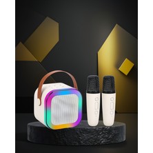 Taşınabilir Karaoke Hoparlör Bluetooth 5.0 Çift Mikrofonlu LED Işıklı
