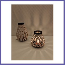 Nida Modern Izgara Desenli Rüzgar Feneri Tealight Mumluk Dekoratif Mum Tutucu Nıda