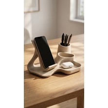 Alpin 3'ü 1 Arada Modern Masaüstü Organizer - Telefon Standı, Kalemlik & Aksesuar Tepsisi