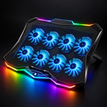 Laptify 8 Fanlı Gaming Rgb Notebook Soğutucu, 2300-2500 Rpm, Sessiz Fan, 17-20 Dba, 7 Kademeli, 9-17 Inç Uyumlu Laptop Standı
