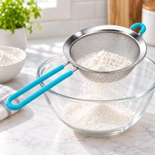 Tr 14 cm Silikon Destekli Paslanmaz Çelik Süzgeç, Ince Tel Örgülü Saplı Mutfak Süzgeci, Un