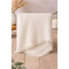 Tr Organik Pamuklu 4 Kat Püsküllü Müslin Bebek Battaniyesi 100X115 cm - Bej
