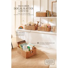 Tr 4'lü Çocuk Odası Yıkanabilir Bej Pp Rattan Sepet Set 30 x 20 x 11/33 x 23 x 11/36 x 26 x 12/3