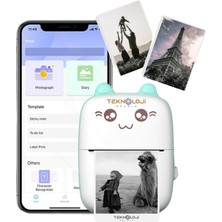 Tr Mini Cep Yazıcı Taşınabilir Bluetooth Kablosuz Şarjlı 6 Rulo 3 Kalem Seti Hediye Mavi Yazı