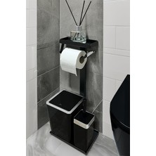 Tr 3'ü 1 Arada Banyo Seti Tuvalet Kağıtlık, Çöp Kovası ve Tuvalet Fırça Takımı (Krom Siya