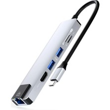 Tr 6 Port USB Hub 3.0 Type C Giriş Ethernet/hdmı Dönüştürücü Çoklayıcı Çoğaltıcı (Güm
