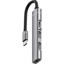 Tr 4in1 Type C + 3.5mm Jack + Çift USB Girişli Port Çoğaltıcı Hub Otg Adaptör - FC484