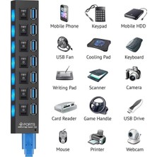 Tr 7 Port USB 3.0 Hub Anahtarlı Çoğaltıcı Splitter, DRWL7PORT3.0