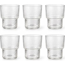 Tr Piramit 6'li Cam Su ve Meşrubat Bardağı Seti, Dokulu Şeffaf Kademeli Tasarım, Limonata, Meyv