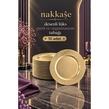 Nakkaşe 10 Lu Lüx Sert Plastik Gold Renk Parti Doğum Günü Sunum Davet Nişan Söz Akrilik Mika Kristal Tabak