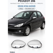 Trobus Peugeot 206 1998-2012 Uyumlu Krom Ayna Kapağı 2 Parça Paslanmaz Çelik