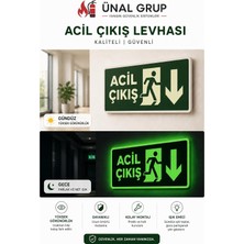 Odea Ünal Grup Acil Çıkış-Exıt Aşağı Yön Tabelası, 12X25 Cm, Fotolümenli, Karanlıkta Parlayan