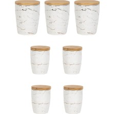 Odea PXM2673-7/S Marble 7 Parça Bambu Vakum Kapaklı Porselen Baharat Takımı Baharatlık Seti
