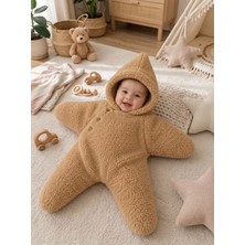 Guay Style Yıldız Model Pelüş Bebek Uyku Tulumu – Kapüşonlu Düğmeli Kundak Tulum, Kışlık Welsoft