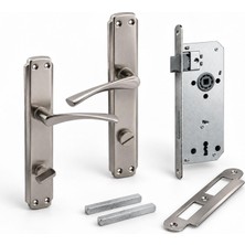 Gy Atelier Sola Açılır Wc Banyo Kapı Kolu Aynalı Nikel Inox 1 Takım + Sessiz Gömme Kilit 40 mm 1 Adet Kilit Set