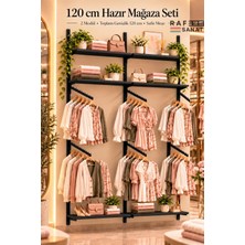 Gy Atelier 120 cm 2 Modül Hazır Mağaza Seti – 200 cm Konik Dikmeli Duvar Raf ve Askılık Sistemi Siyah