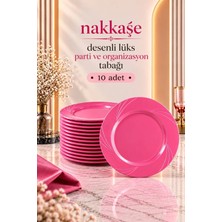 Nakkaşe 10 Lu Lüx Sert Plastik Pembe Renk Parti Doğum Günü Sunum Davet Nişan Söz Akrilik Mika Kristal Tabak