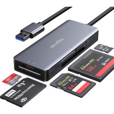 Odea Tr Cf Kart Okuyucu, USB 3.0'dan Kompakt Flash Bellek Kartı Okuyucu Adaptörüne 5gbps Sdxc, Sdhc, Sd, Micro Sdxc, Micro Sd, Micro Sdhc, M2, Ms, Cf ve Uhs-I Kartı (Gri) Için Eşzamanlı Olarak 5 Kart Okuyu