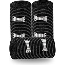 Siyah Elastik Bandaj 10 cm x 1,5 M 3'lü Set –%300 Esnek, 4,5 M'ye Kadar Uzayan, Metal Kancalı Destek ve Sargı Bandajı