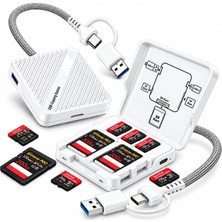 Odea Tr 5 Kart Yuvalı USB 3.0 Hafıza Kartı Okuyucu, Usb-A ve Type-C Çift Girişli Sd/tf, 5 Gbps Yüksek Hızlı Veri Aktarımı, 2 Sd ve 3 Micro Sd Kart Desteği, Telefon Tablet Bilgisayar Uyumlu (Beyaz)