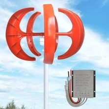 Odea Tr Rüzgar Türbini 13000 W 12 V/24 V/48 V/72 V/110 V/220 V 5 Yapraklı Dikey Jeneratör, 3 Fazlı Alternatif Akım Kalıcı Mıknatıs Jeneratörü, Denetleyicili Rüzgar Türbini Kiti, 48 V Kırmızı