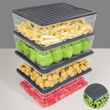 Odea Tr 4'lü Derin Buzdolabı Organizer Set Düzenleyici Saklama Kabı Mikrodalga Difriz Kabı 5300ML Antrasit