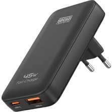 Odea Tr 45W Hızlı Gan Şarj Adaptörü/type-C Usb-A Çift Port/türk-Amerikan Tipi Çift Fiş/ultra Slim