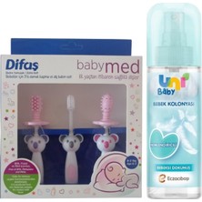 Odea Tr Uni Baby Bebek Kolonyası Bebeksi Dokunuş 150 ml + Difaş Bebekler Için 3'lü Damak Kaşıma ve Diş Bakım Seti, Pembe