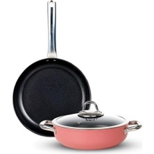 Tr Master Daıly Titanium 3 Parça Set Çelik Sap Pembe (26CM Sığ Tencere + 26CM Tava)