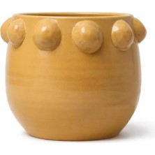 Odea Tr Warm Design El Yapımı Sarı Noktalı Kabartmalı Terracotta Saksı Modern Salon Ofis Balkon Dekoru Sarı
