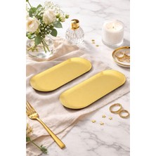 Odea Tr 2 Kişilik Lüks Gold Metal Oval Sunumluk Tepsi, 23 cm