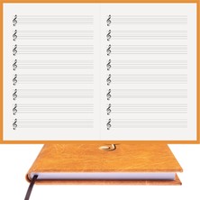 Tr Müzik Nota Defteri - (Sol Anahtarlı, Sol Kesik Çizgili)% 100 El Yapımı, El Dikişi, (Iplik